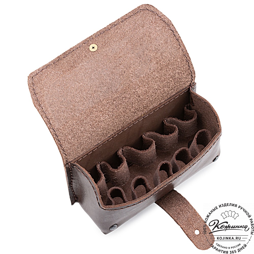 Кожаный подсумок двурядный на 10 патронов калибра 12,16, 20 (темно-коричневый)