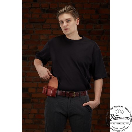 Кожаный подсумок двурядный на 10 патронов калибра 12,16, 20 (темно-коричневый)