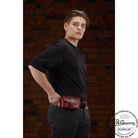 Кожаный подсумок двурядный на 10 патронов калибра 12,16, 20 (темно-коричневый)