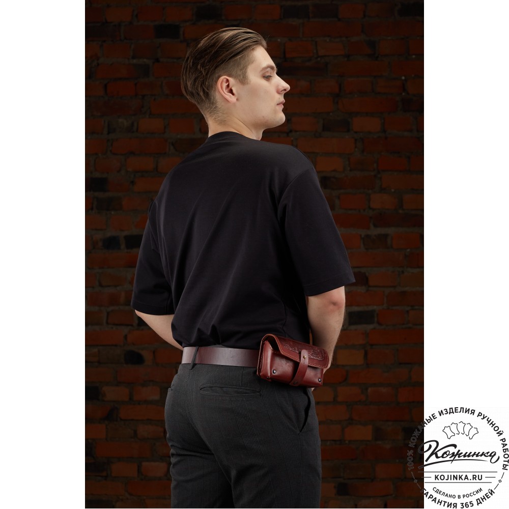 Кожаный подсумок двурядный на 10 патронов калибра 12,16, 20 (темно-коричневый)