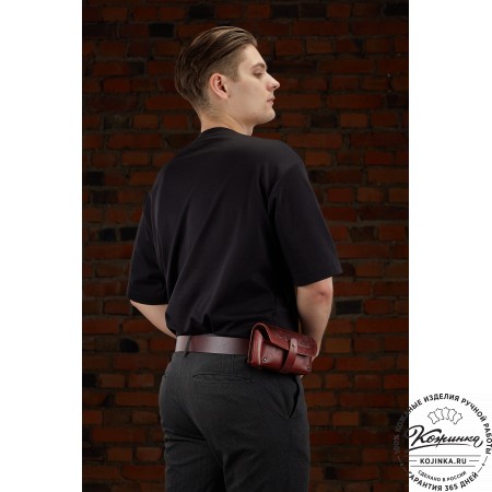 Кожаный подсумок двурядный на 10 патронов калибра 12,16, 20 (темно-коричневый)