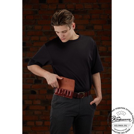 Кожаный подсумок однорядный на 6 патронов калибра 12,16, 20 (черный)