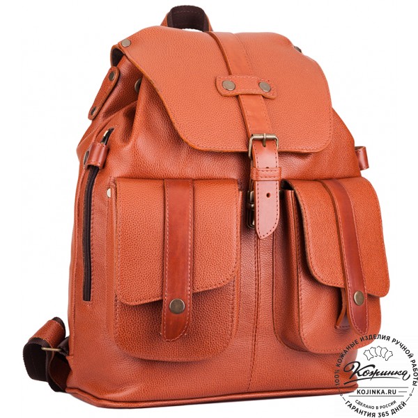 Кожаный рюкзак ручной работы "Эверест" (рыжий). фото 1