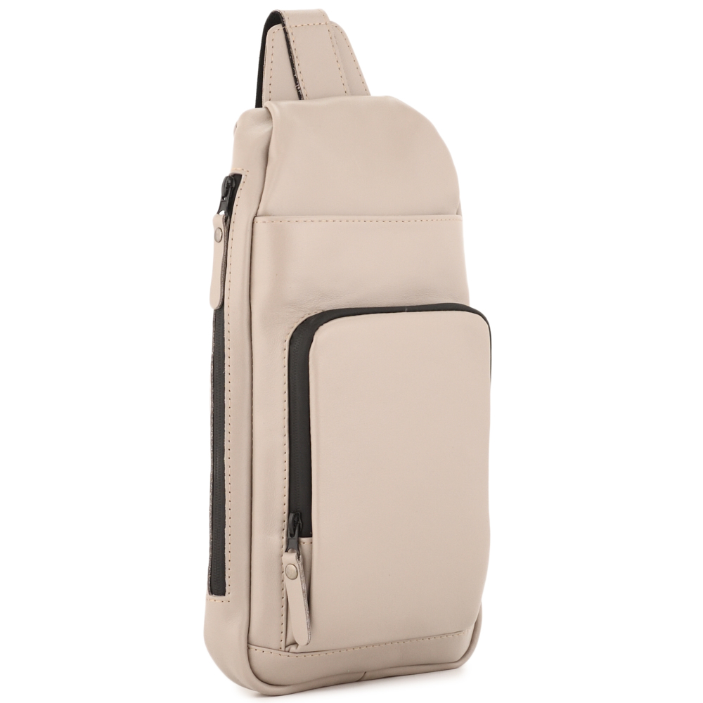 Кожаная сумка на грудь "Вульф" (капучино)