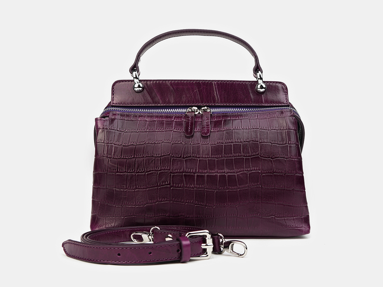 

Женская кожаная сумка "Орнелла" (баклажановая с тиснением), Сиреневый, W0042 Eggplant Croco