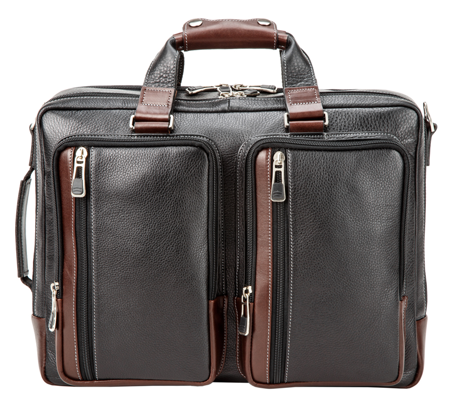 Кожаная мужская сумка-рюкзак "Форд" (черная с коричневым)